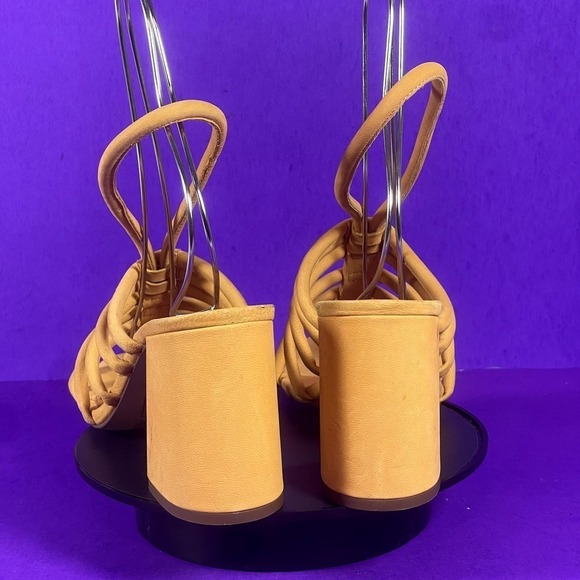 Free People Colette Cinched Orange Leather Slingback Heel Sandals Women's Sz 7.5 - Picture 4 of 8